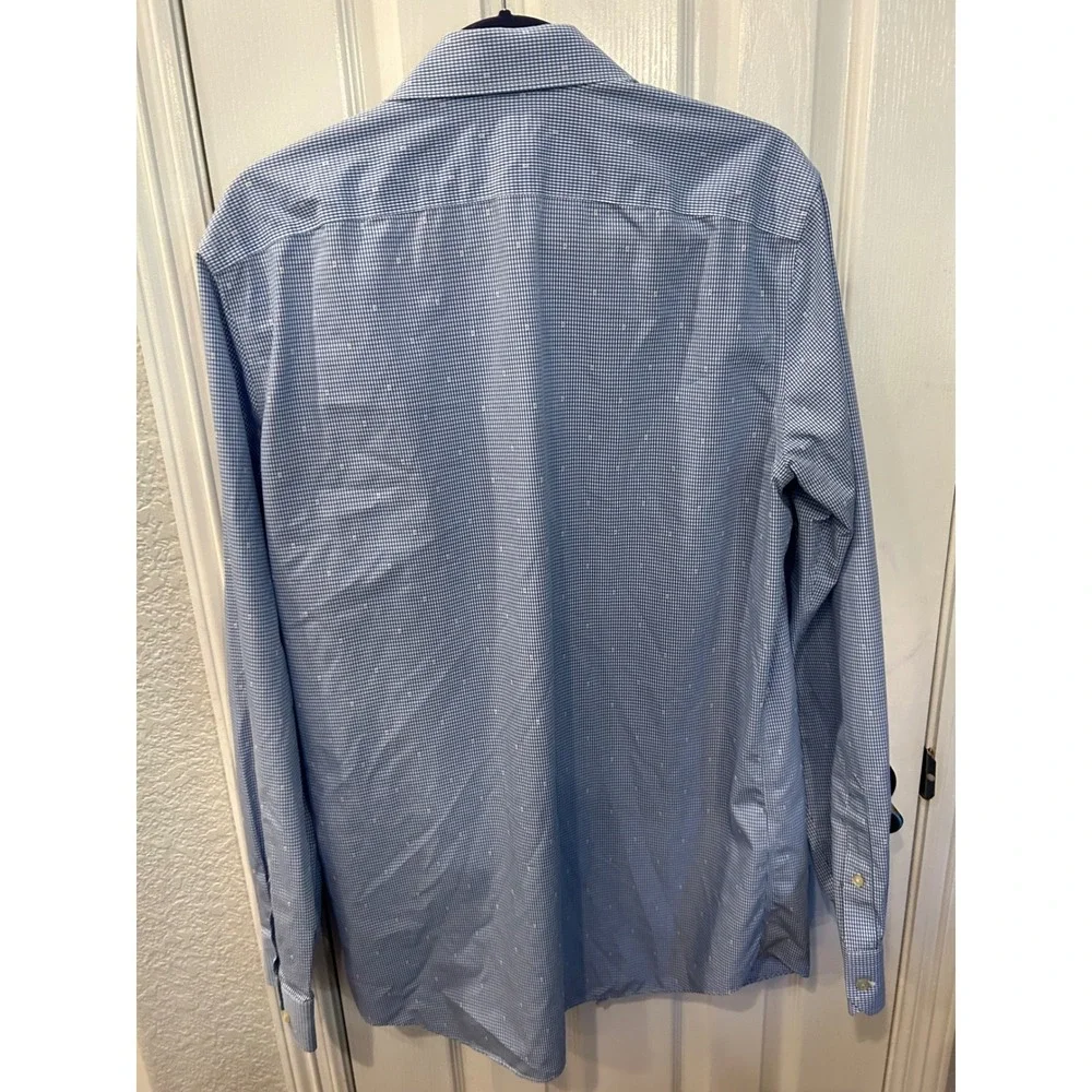 Banana Republic Dress Shirt Blue Gingham Grant Fit Non-Iron Tall L Tall Mens